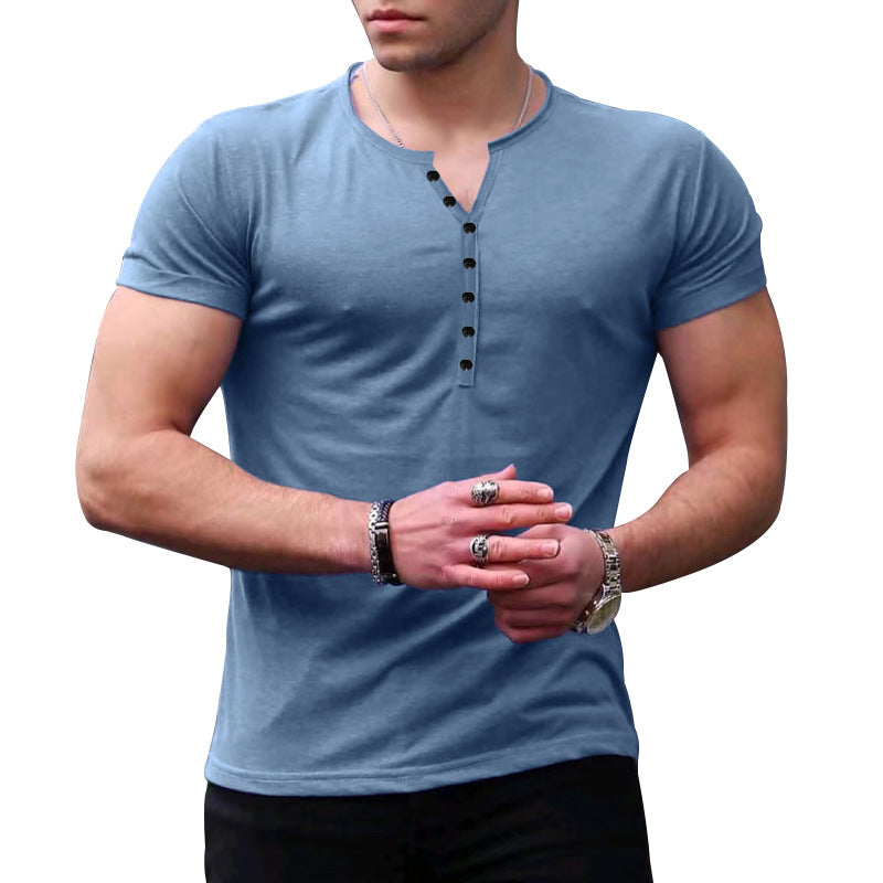 Herren Kurzarm-Henley-T-Shirt mit Knopfleiste und weichem Baumwollmaterial