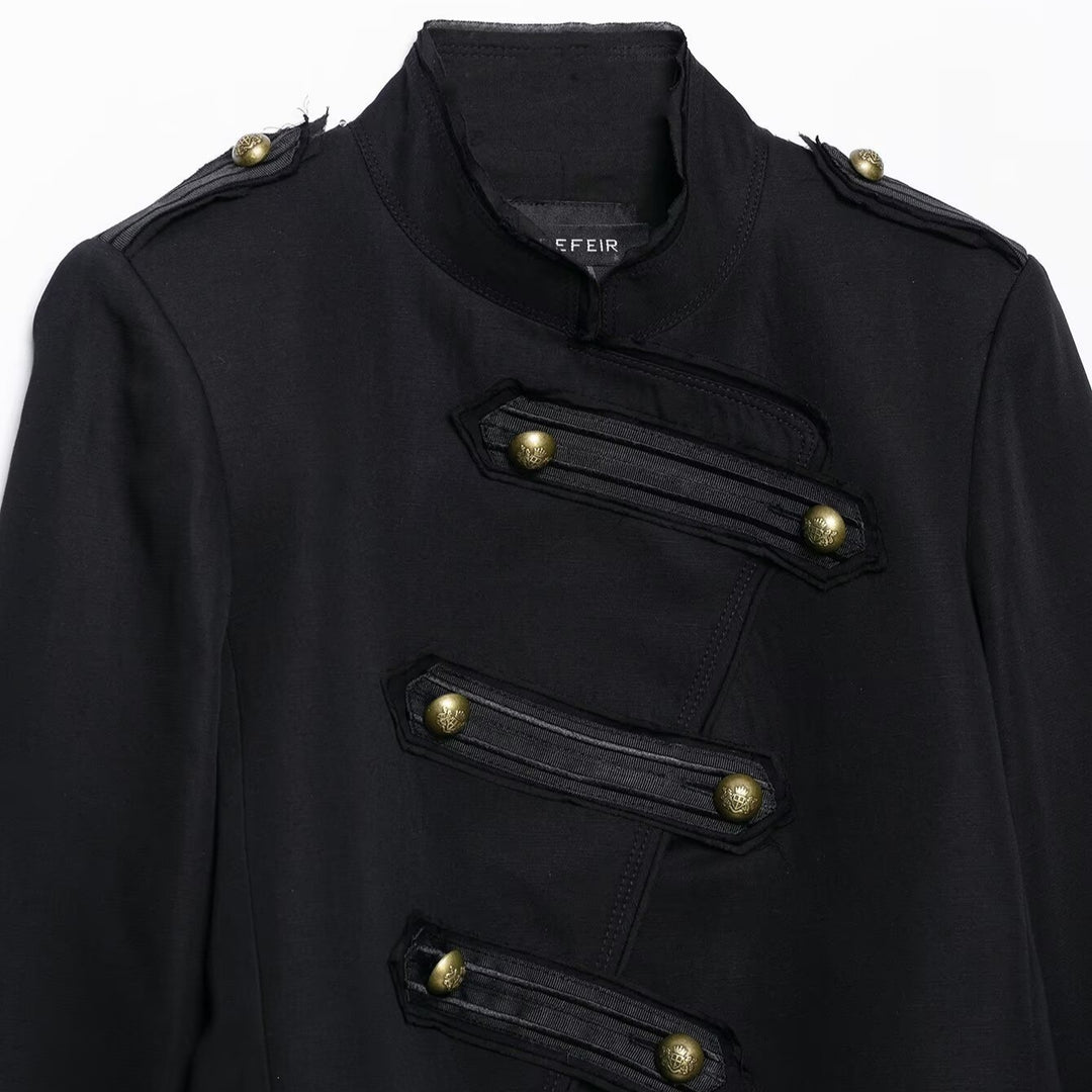 Damen Kurz geschnittene Paradejacke mit Stehkragen und Zierbesatz Shop Nory