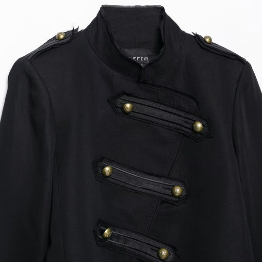 Damen Kurz geschnittene Paradejacke mit Stehkragen und Zierbesatz Shop Nory