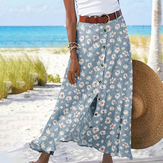 Damen Maxi-Rock mit Knopfleiste und floralem Design Shopnory