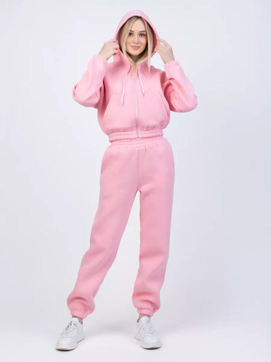 Damen Gekürztes Zip‑Hoodie mit elastischer High‑Waist Jogginghose Shop Nory