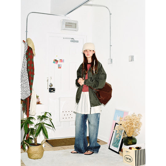 Unisex Leichte Boxy-Windjacke mit hohem Stehkragen, durchgehendem Reißverschluss und elastischem Saum Shop Nory