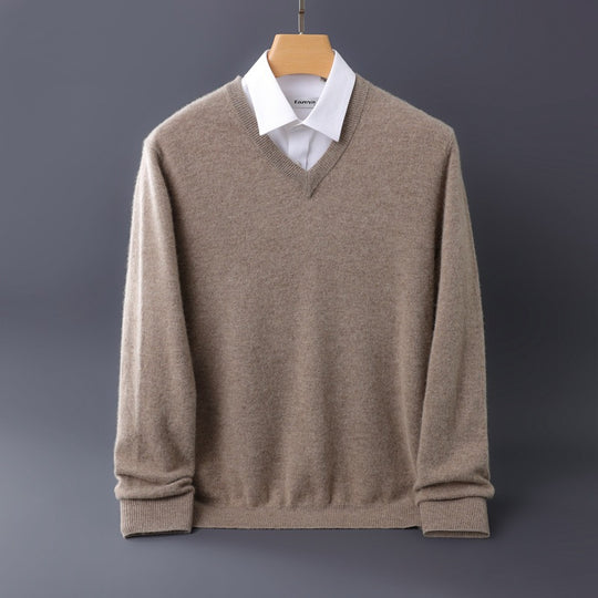 Herren Feiner V-Ausschnitt-Pullover aus Merino-Kaschmir-Mix mit gerippten Bündchen Shop Nory