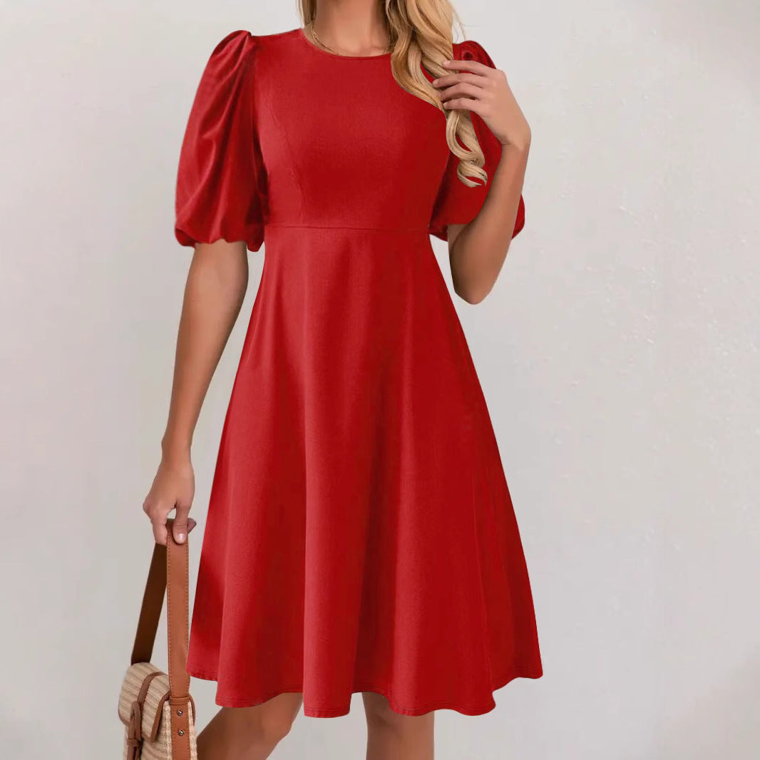 Damen A-Linien Kleid mit voluminösen Puffärmeln