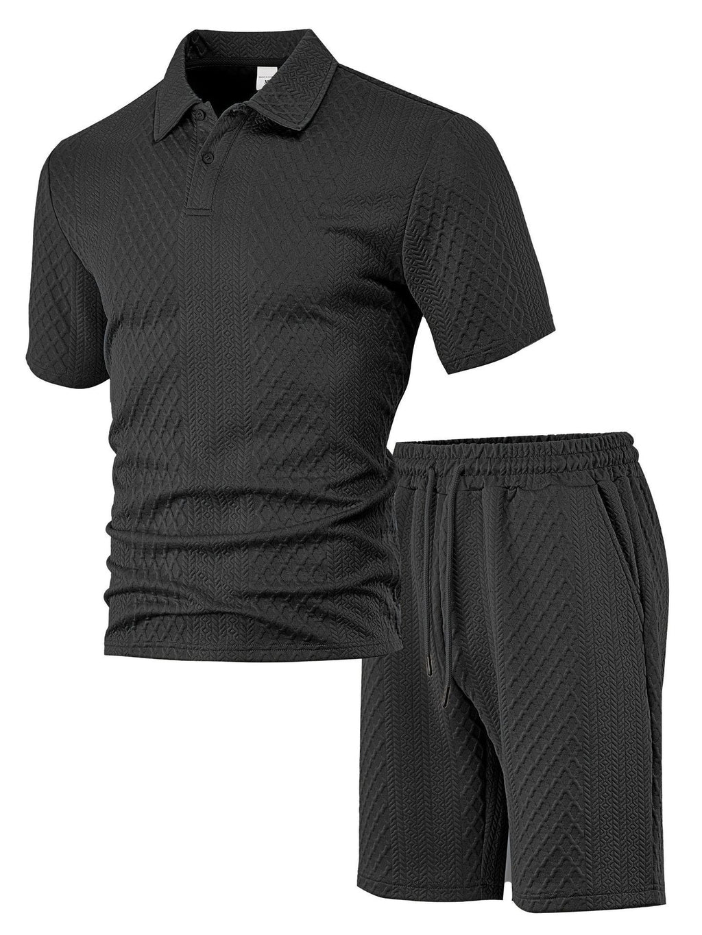 Herren nan geprägtes Waffel-Polo mit Kentkragen und elastischer Tunnelzugshorts im Set