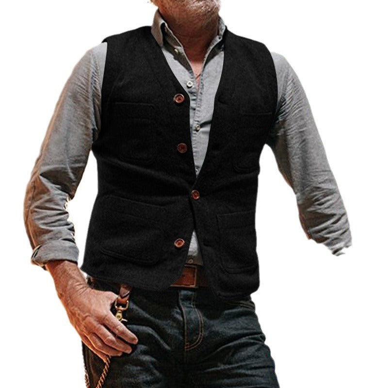 Herren Wolloptik‑Strukturweste mit V‑Ausschnitt, aufgesetzten Taschen & Knopfleiste Shop Nory