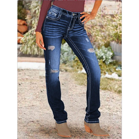 Damen Sculpting‑Straight‑Denim mit kontrastierender Nahtführung und Destroyed‑Details Shop Nory