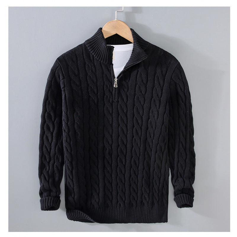 Herren Zopfmuster-Halbzip-Pullover aus weicher Baumwollmischung mit Stehkragen Shop Nory