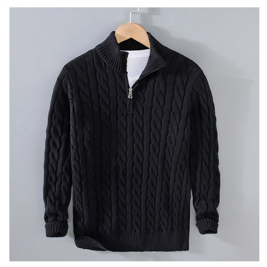Herren Zopfmuster-Halbzip-Pullover aus weicher Baumwollmischung mit Stehkragen Shop Nory