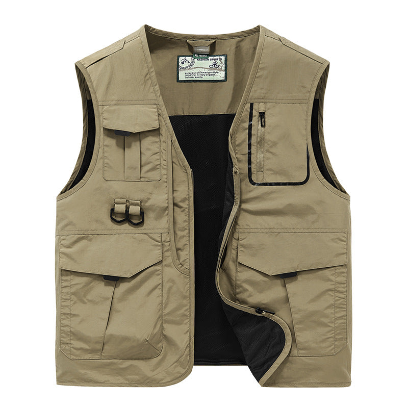 Herren Multifunktionale Outdoor-Utility-Weste mit Multitaschen, Mesh‑Futter und D‑Ringen Shop Nory