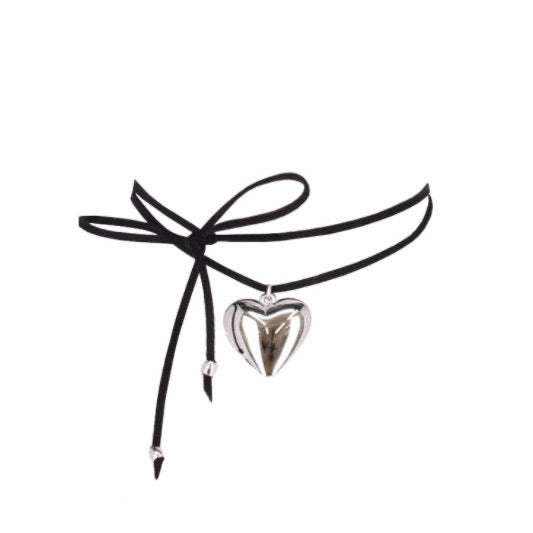 Damen Kette mit herzförmigem Anhänger und verstellbarem Baumwollband Shop Nory