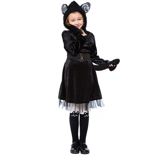 Mädchen Katzenkostüm mit Kapuze und detaillierten Accessoires Shop Nory
