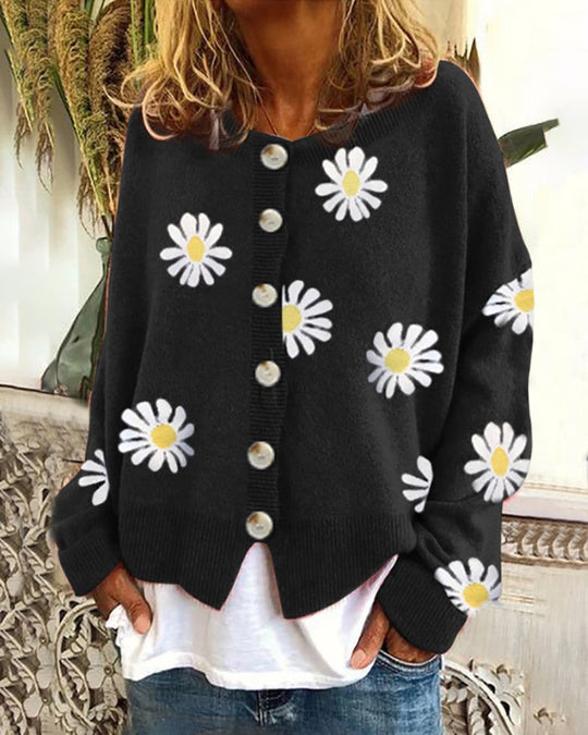 Damen gestreifte Strickjacke mit Blumenmuster