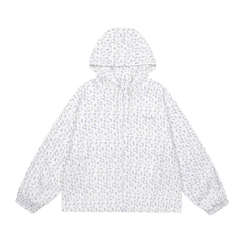 Damen leichte Kapuzenjacke mit floralem Allover‑Print und elastischen Bündchen Shop Nory