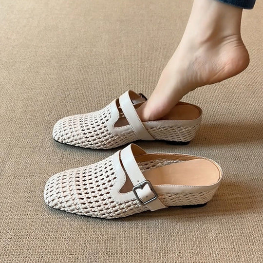 Damen Clogs mit modischem Geflecht und verstellbarem Riemen