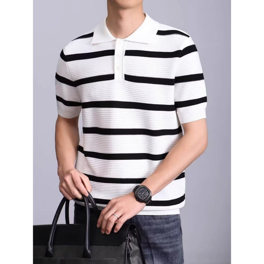 Herren Modisches Kurzarm-Polohemd mit Strickmuster Shop Nory