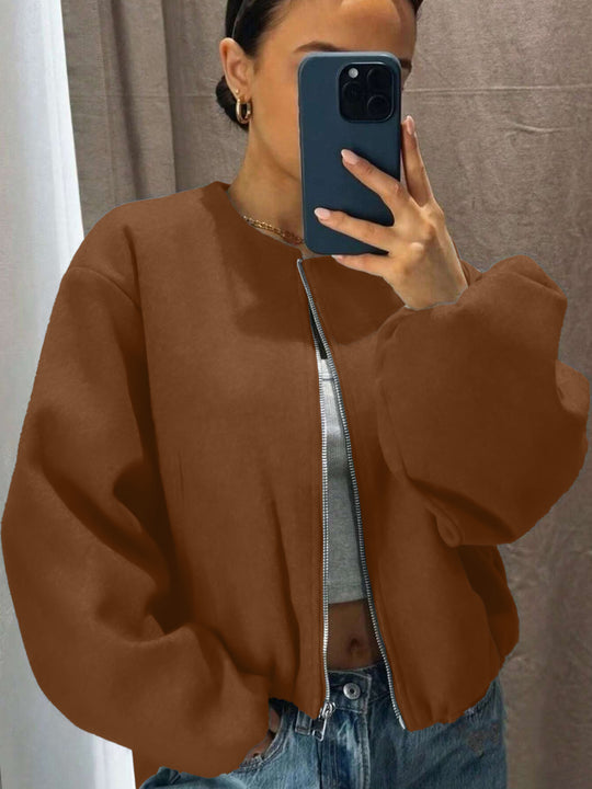 Damen Weitgeschnittene Bomberjacke mit Reißverschluss und Volumenärmeln Shop Nory