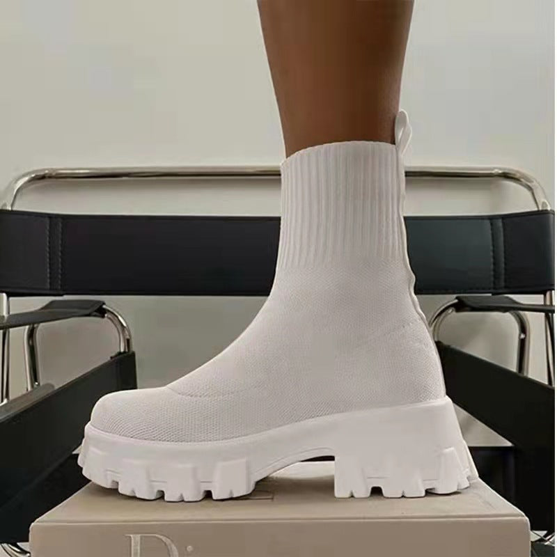 Damen Strick-Sock-Boots mit elastischem Schaft und kontrastierender Profilplateau-Sohle Shop Nory
