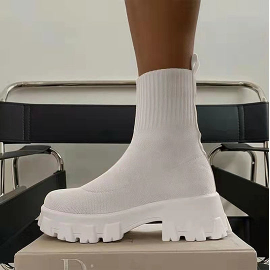 Damen Strick-Sock-Boots mit elastischem Schaft und kontrastierender Profilplateau-Sohle Shop Nory