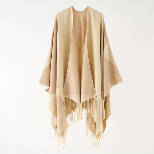 Damen Leichter reversibler Fransen-Umhang aus feiner Wollmischung Shop Nory