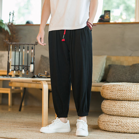 Herren lockere Haremshose mit elastischem Bund und dekorativem Kordelzug Shop Nory