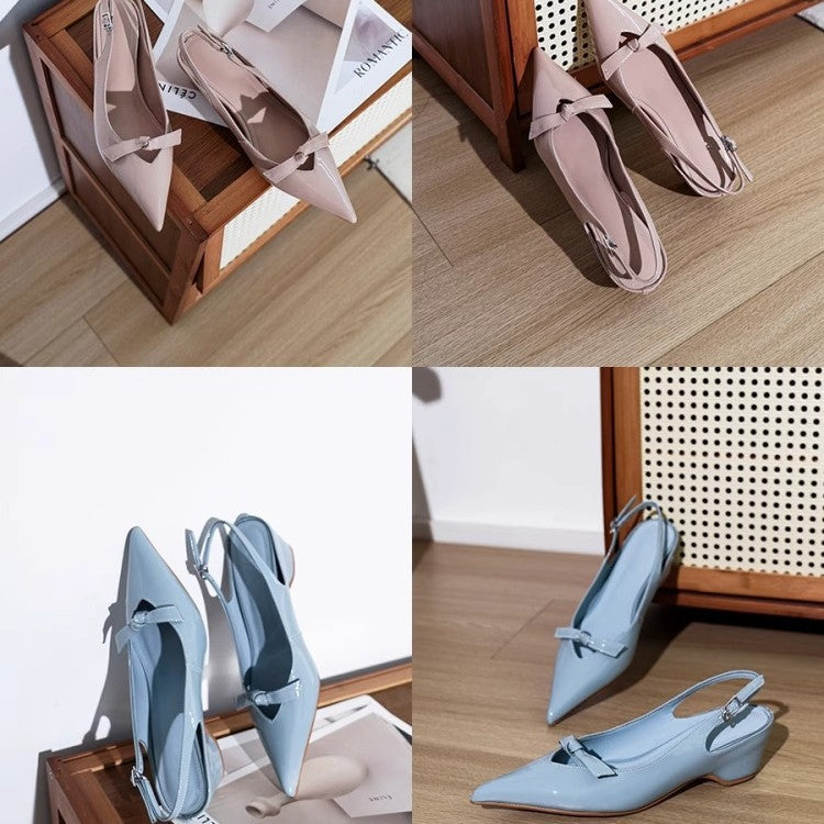 Damen Slingback-Pumps mit verspieltem Schleifendetail und glanzvoller Oberfläche