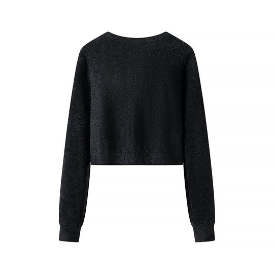 Damen Flauschige Cropped-Strickjacke mit Rundhals und Zierknopfleiste Shop Nory
