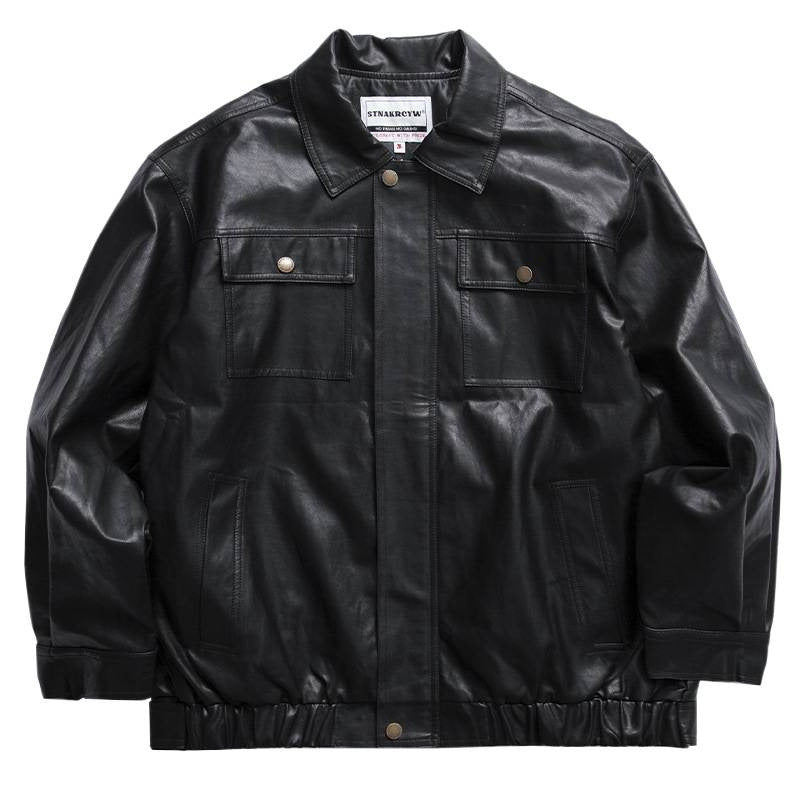 Herren Oversized Lederoptik-Utility-Jacke mit Pattentaschen und elastischem Saum Shop Nory