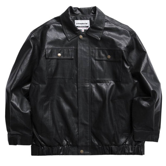 Herren Oversized Lederoptik-Utility-Jacke mit Pattentaschen und elastischem Saum Shop Nory