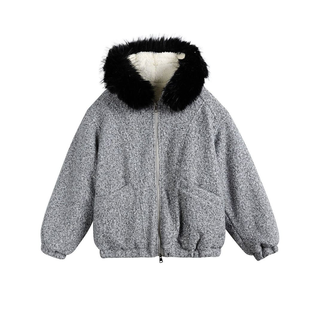 Damen Bouclé-Blousonjacke mit voluminösem Faux-Fur-Kragen und Thermofutter Shop Nory