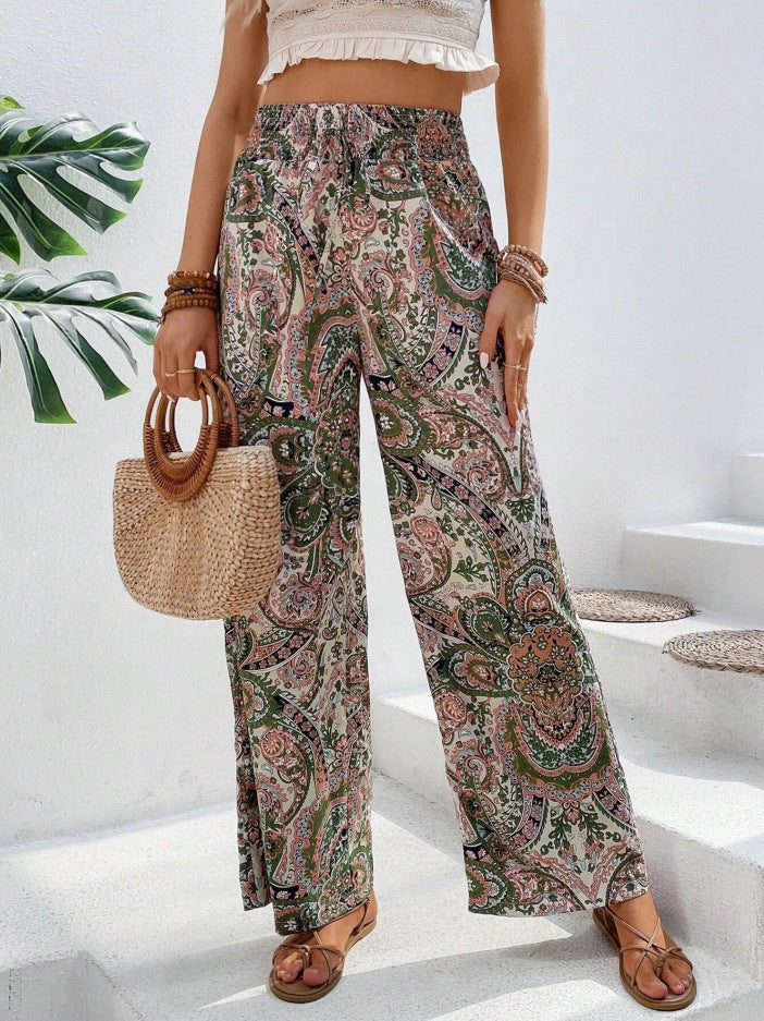 Damen Palazzo-Hose mit weitem Bein, elastischem Smockbund und Paisley-Print Shop Nory