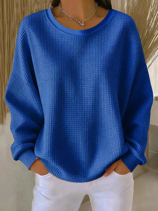 Damen Oversize Waffelstrick-Sweatshirt mit Rundhalsausschnitt Shop Nory
