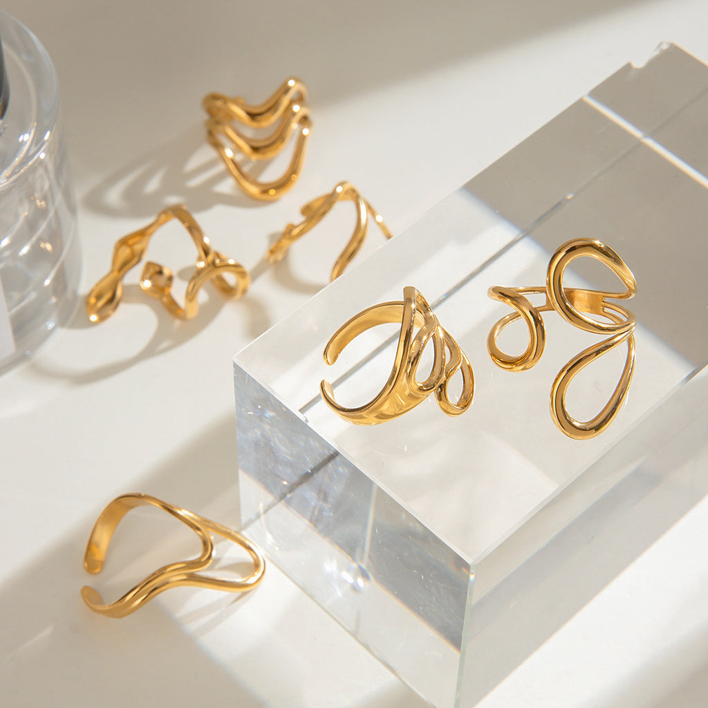 Damen Offenes Design-Armband mit elegantem Wellenmuster aus hypoallergenem Edelstahl Shop Nory