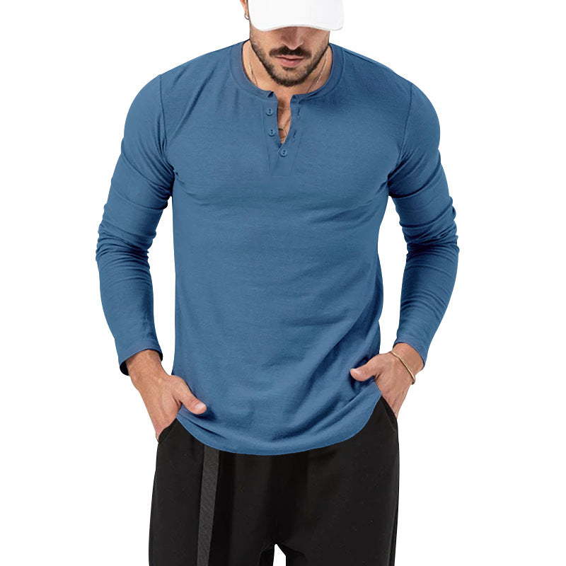 Herren Langarm Henley-Shirt mit modischem Knopfverschluss Shopnory