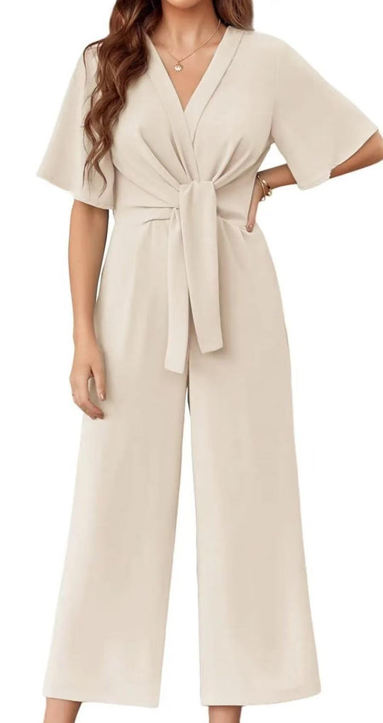 Damen eleganter Jumpsuit mit tiefem V-Ausschnitt und Poncho-Ärmeln