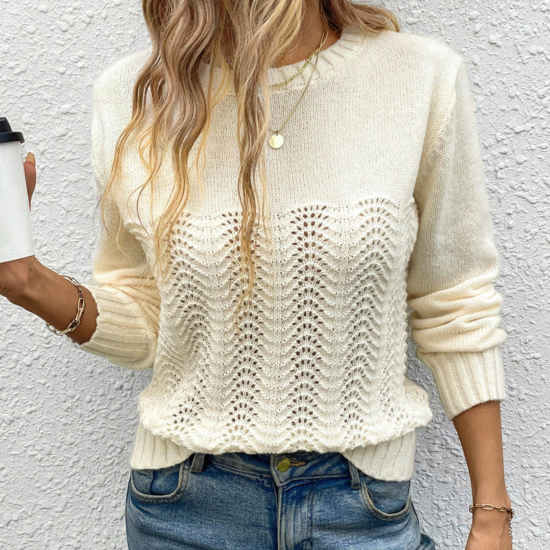 Damen Modischer Strickpullover mit floralem Strickmuster Shop Nory