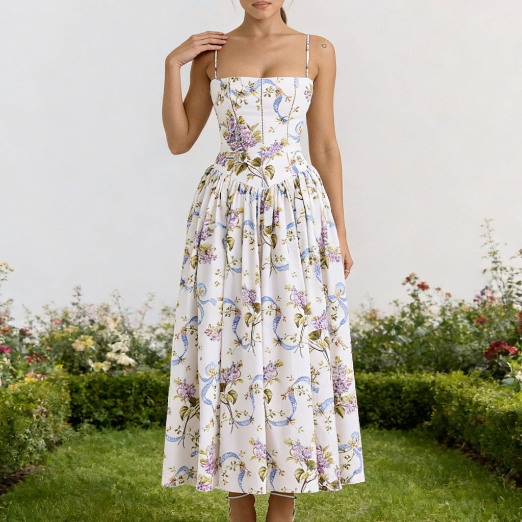 Damen Elegantes Maxikleid mit floralem Muster und schulterfreiem Design