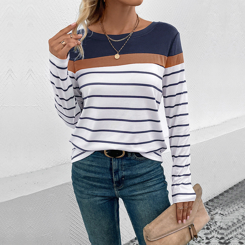 Damen Langarm-Shirt mit Streifenmuster, kontrastierender Passe und legerer Silhouette Shop Nory