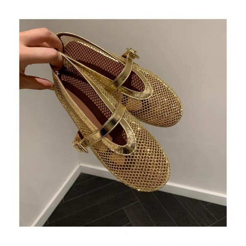 Damen Glitzernde Ballerinas mit dekorativem Riemen