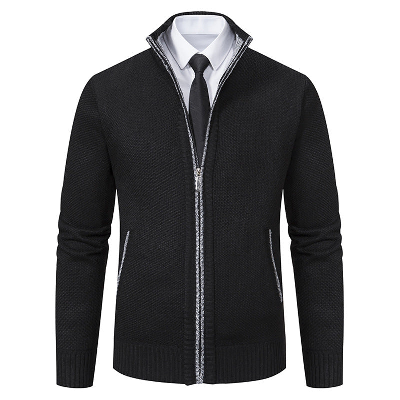 Herren elegante Strickjacke mit durchgehendem Reißverschluss und strukturiertem Design