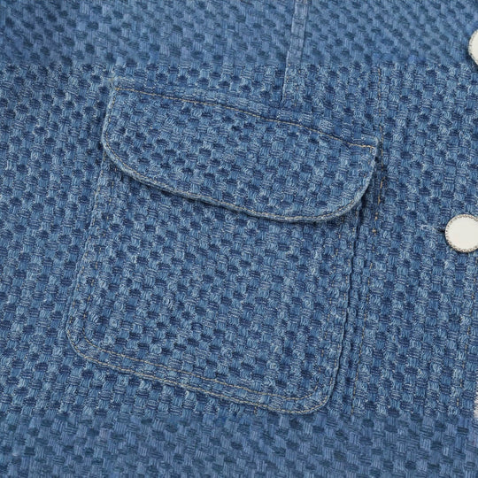 Damen Cropped Boxy-Jeansjacke mit Waffelstruktur, aufgesetzten Pattentaschen und Fransenabschluss Shop Nory