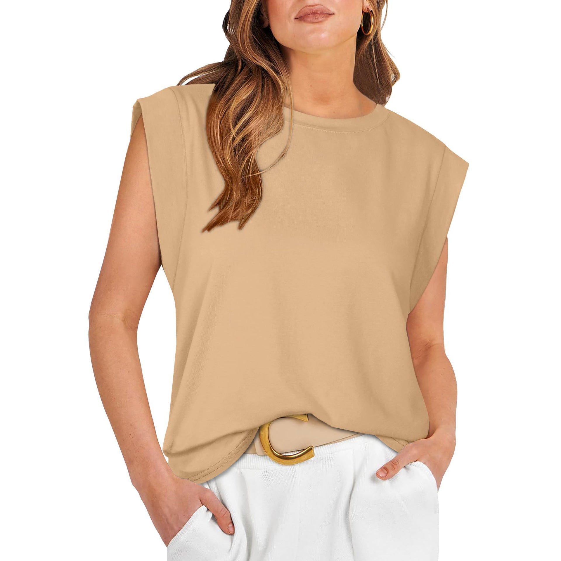 Damen Modisches Basic T-Shirt mit Schulterpolstern