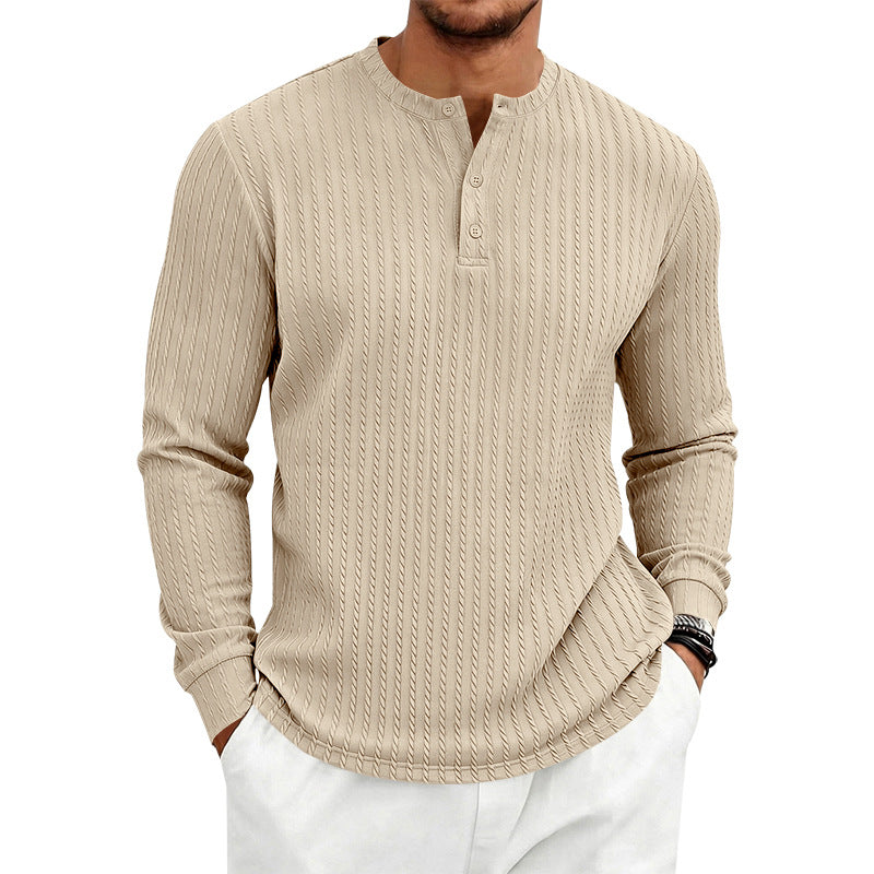 Herren Texturiertes Langarm-Henleyshirt mit Stehkragen und Zopfmuster Shop Nory