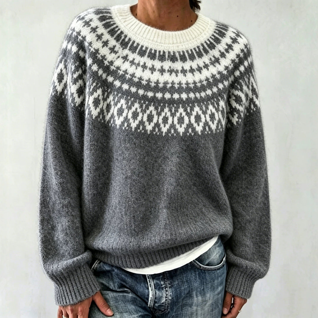 Damen Rundhalsausschnitt Norweger-Pullover mit Fair-Isle-Jacquard Shop Nory