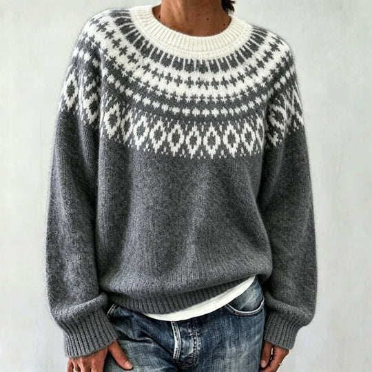 Damen Rundhalsausschnitt Norweger-Pullover mit Fair-Isle-Jacquard Shop Nory