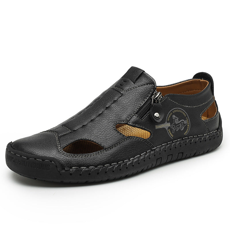Herren Bequeme Lederfreizeitschuhe mit Reißverschluss und atmungsaktiven Öffnungen