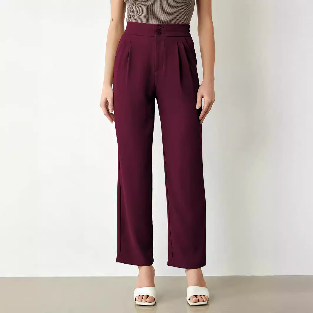 Damen Hochtaillierte weite Stoffhose mit Bundfalten und Doppelknopf Shop Nory