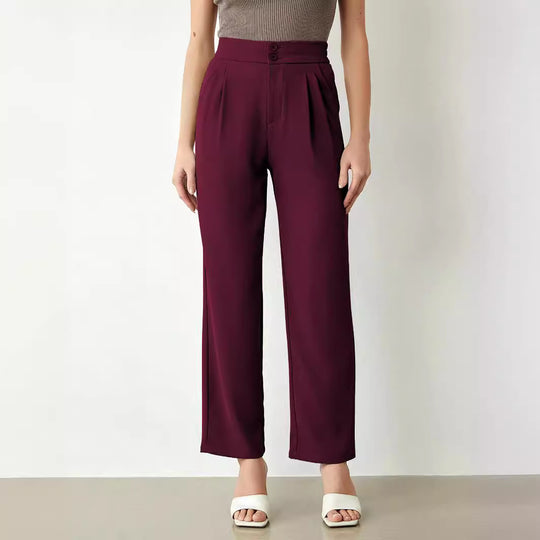 Damen Hochtaillierte weite Stoffhose mit Bundfalten und Doppelknopf Shop Nory