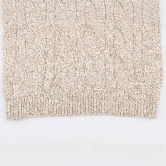 Damen Grobgestrickter Longpullover mit Zopfmuster und halbhohem Reißverschlusskragen Shop Nory