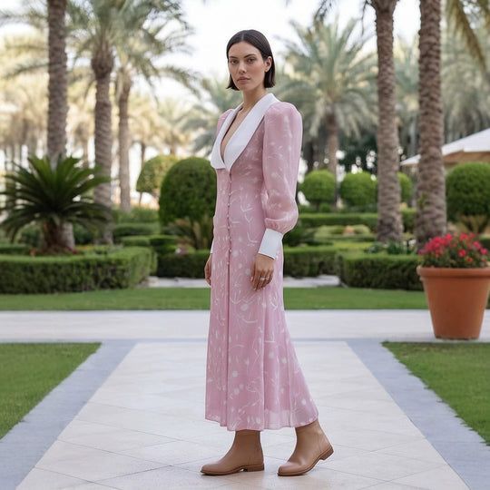 Damen Midikleid mit tiefem Schalkragen, Puffärmeln und seitlichem Schlitz Shop Nory